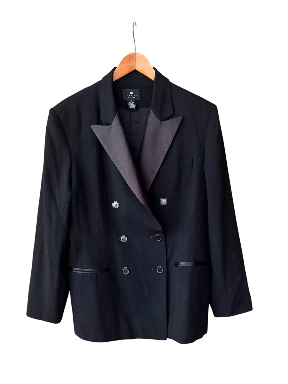 Vtg The Limited Womens Black Wool Tuxedo Jacket Double Breasted Blazer Womens 12